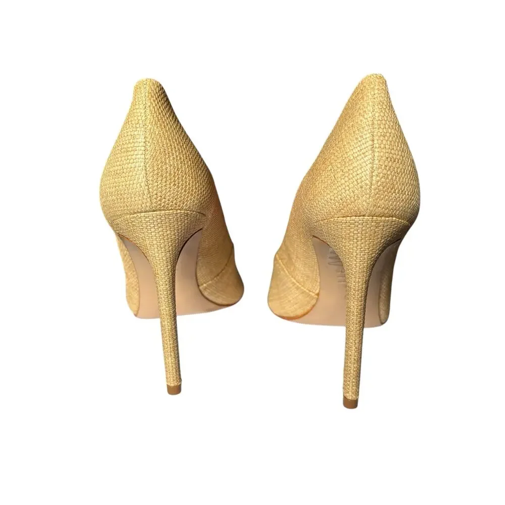NWB Schutz LOU Pointed-Toe Fabric Leather outsole Stiletto Pump Beige (Size 8 B)